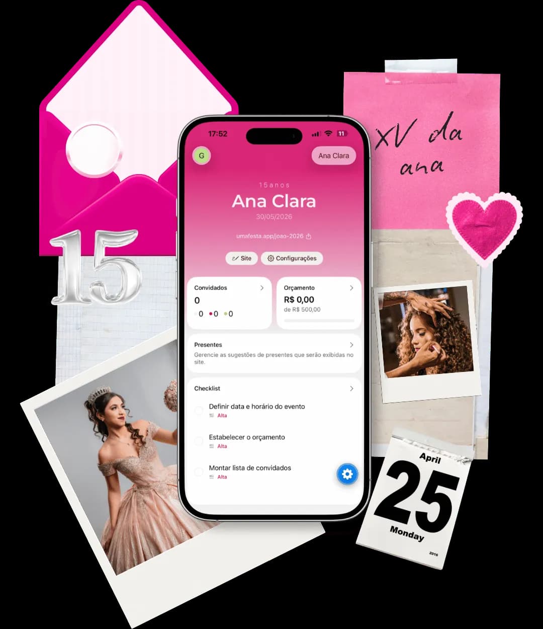 Site de festa de 15 anos criado no app Uma Festa